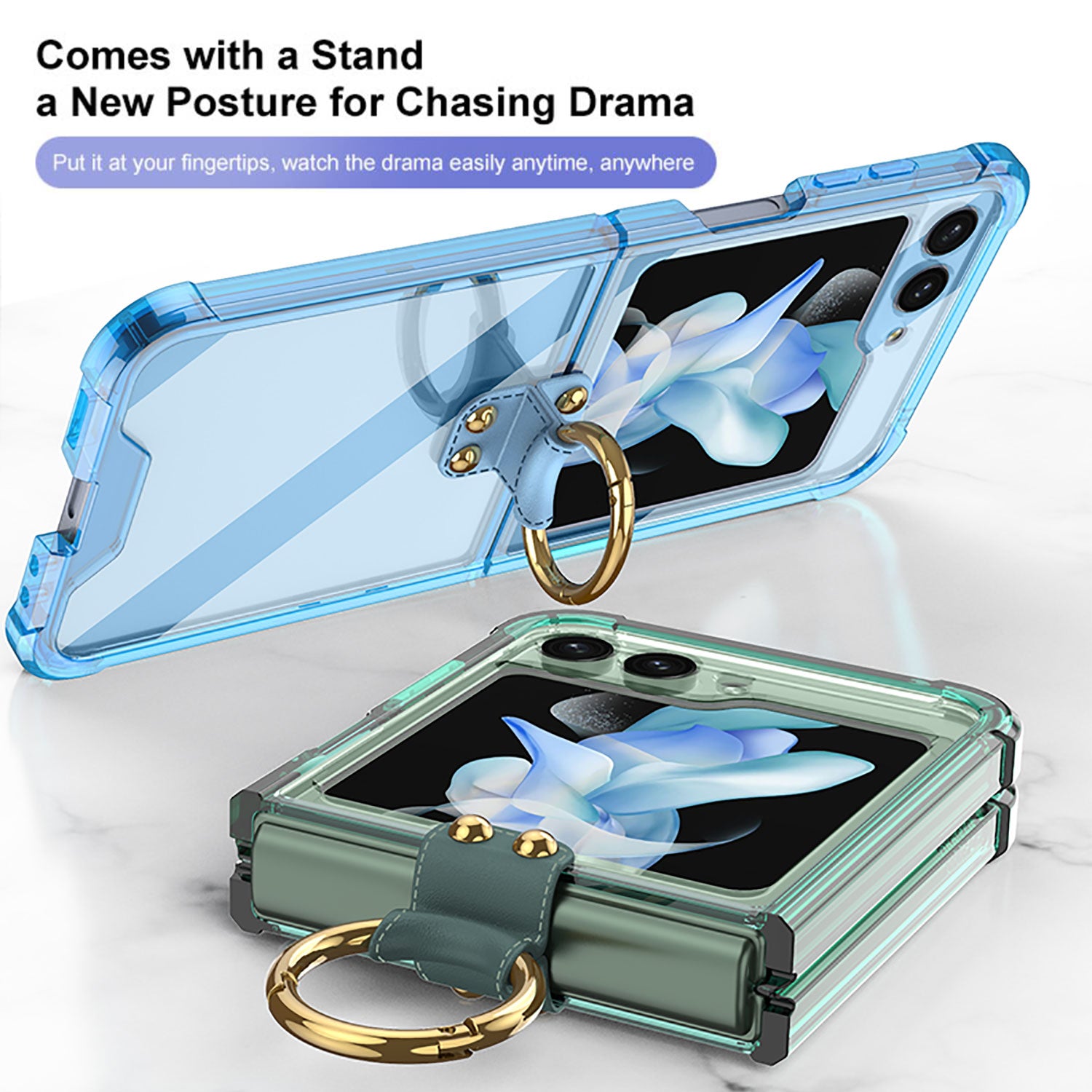 Airbag Protection Phone Case With Ring Holder For Samsung Galaxy Z Flip5 Flip4 Flip3 5G - Mycasety Mycasety