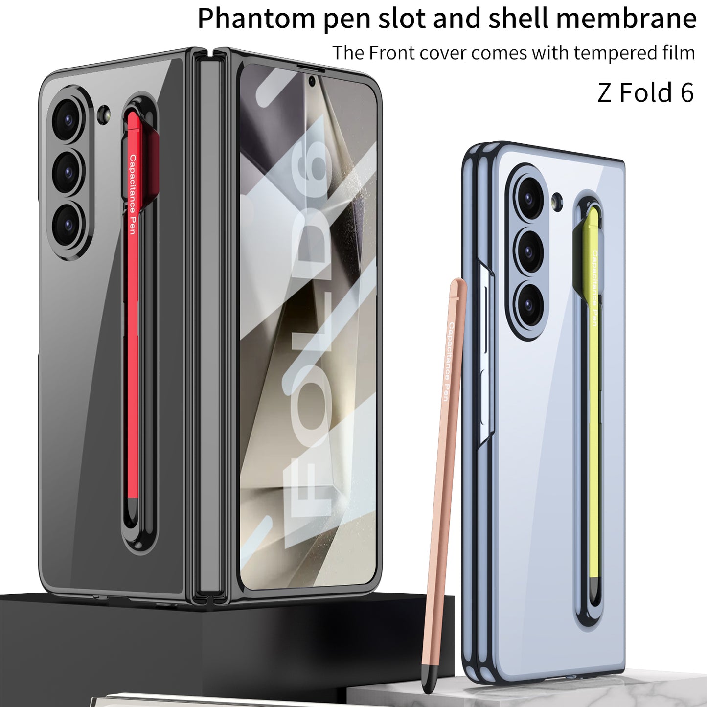 Transparent Electroplating Protective Phone Case With Pen Tray Shell and Film For Galaxy Z Fold6