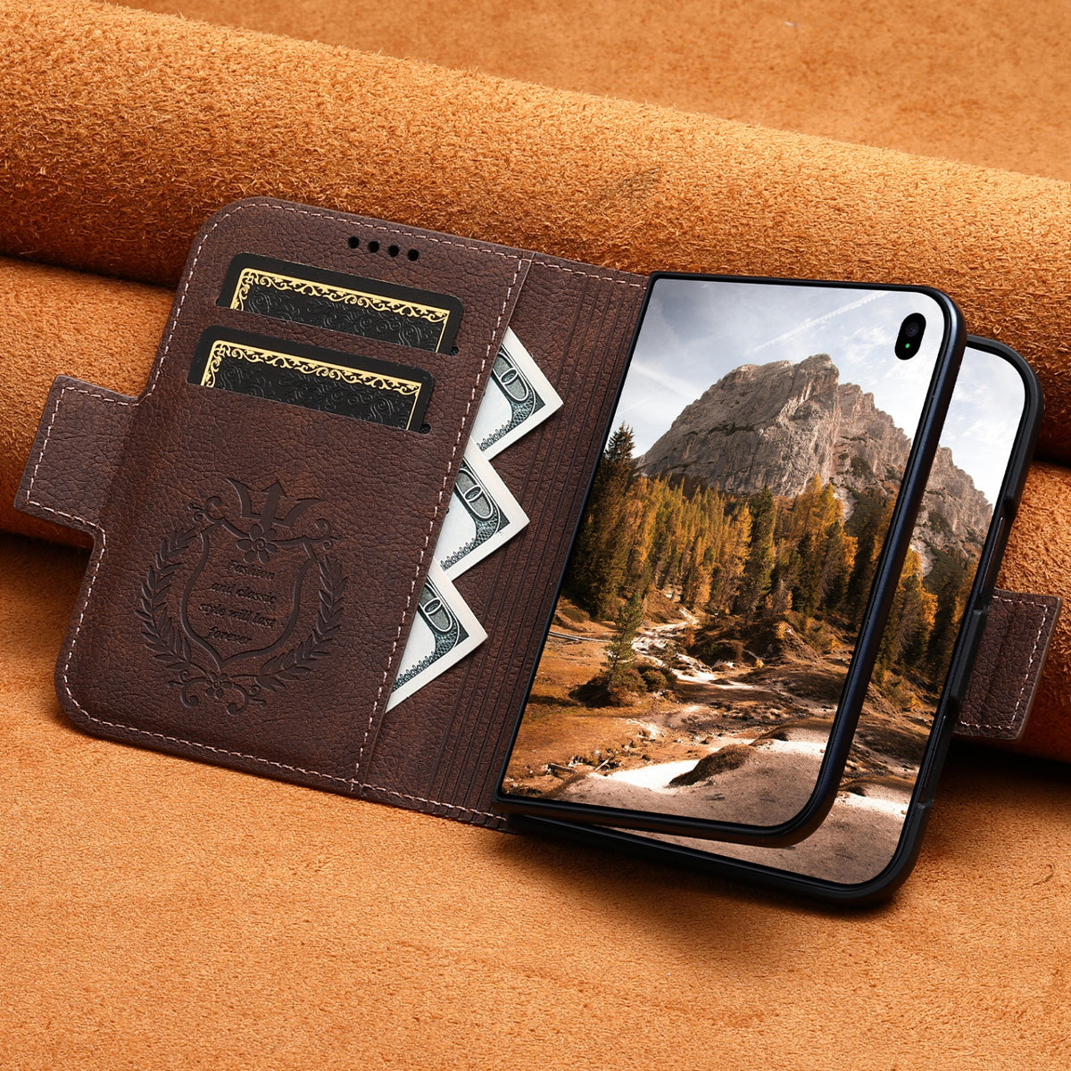 iPhone Duo | Textured Leather Wallet Case with Stand & Wireless Charging