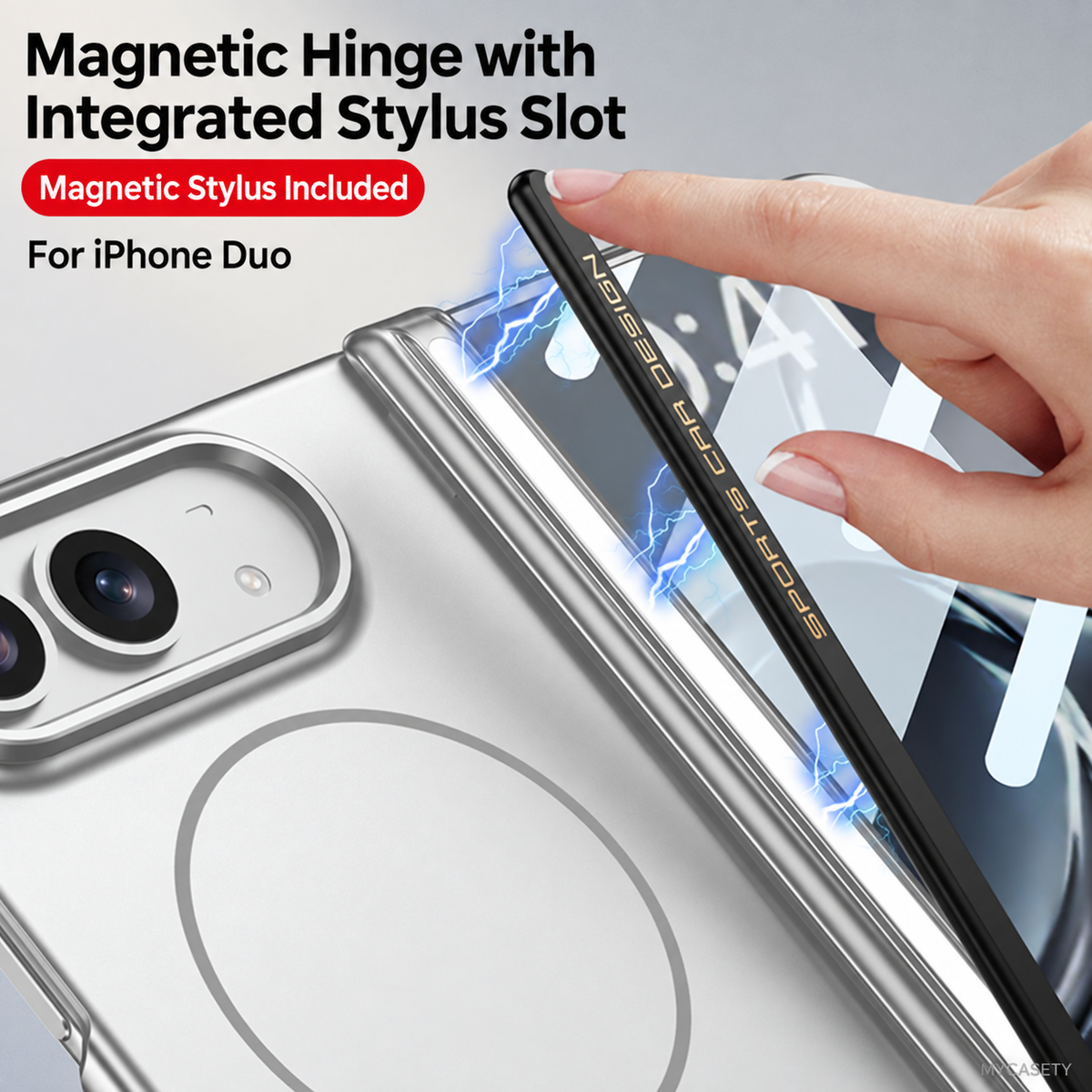 iPhone Duo - Magnetic Hinge Protection Cover Built-in Tempered Glass Film & Magnetic Stylus