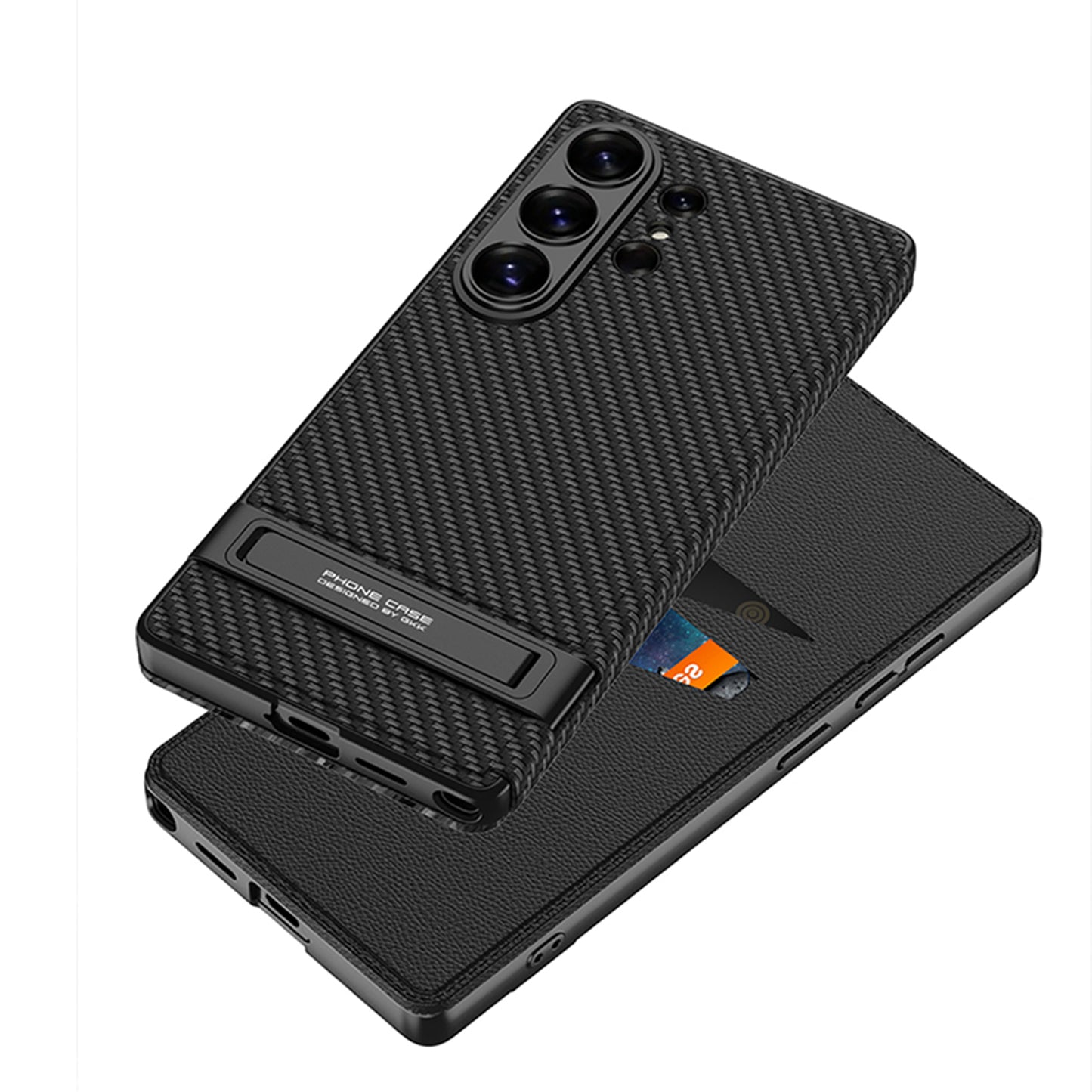 Leather Electroplated Protective Cover With Invisible Holder For Galaxy S24 S23 Ultra