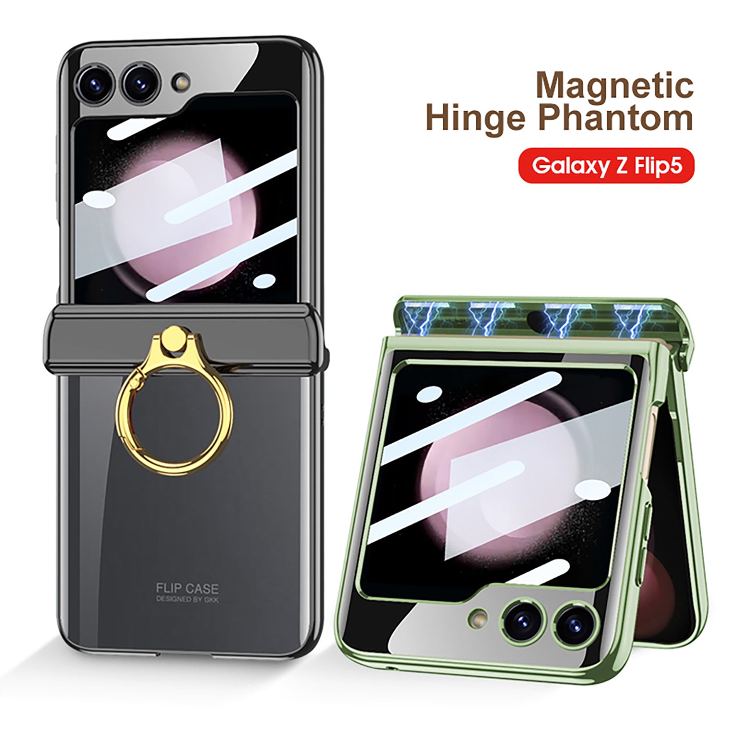 Luxurious Magnetic Hinge Electroplated Clear All-inclusive Protective Phone Case For Samsung Galaxy Z Flip5 Flip4 With Ring Holder - mycasety2023 Mycasety