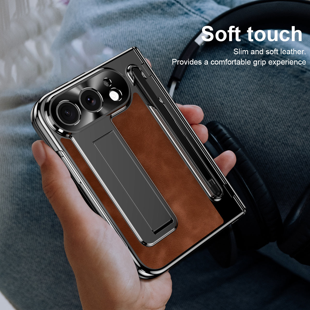 iPhone Duo - Jazz Retro Style Leather Cover Built-in Tempered Glass Film & Kickstand & Pen-slot & Stylus