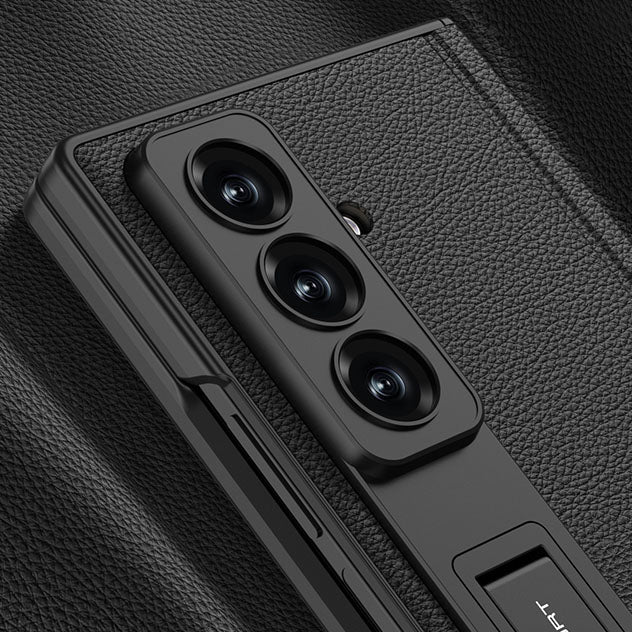 Magnetic Hinge Hidden Bracket All-included Leather Case With Back Screen Protector For Galaxy Z Fold 7