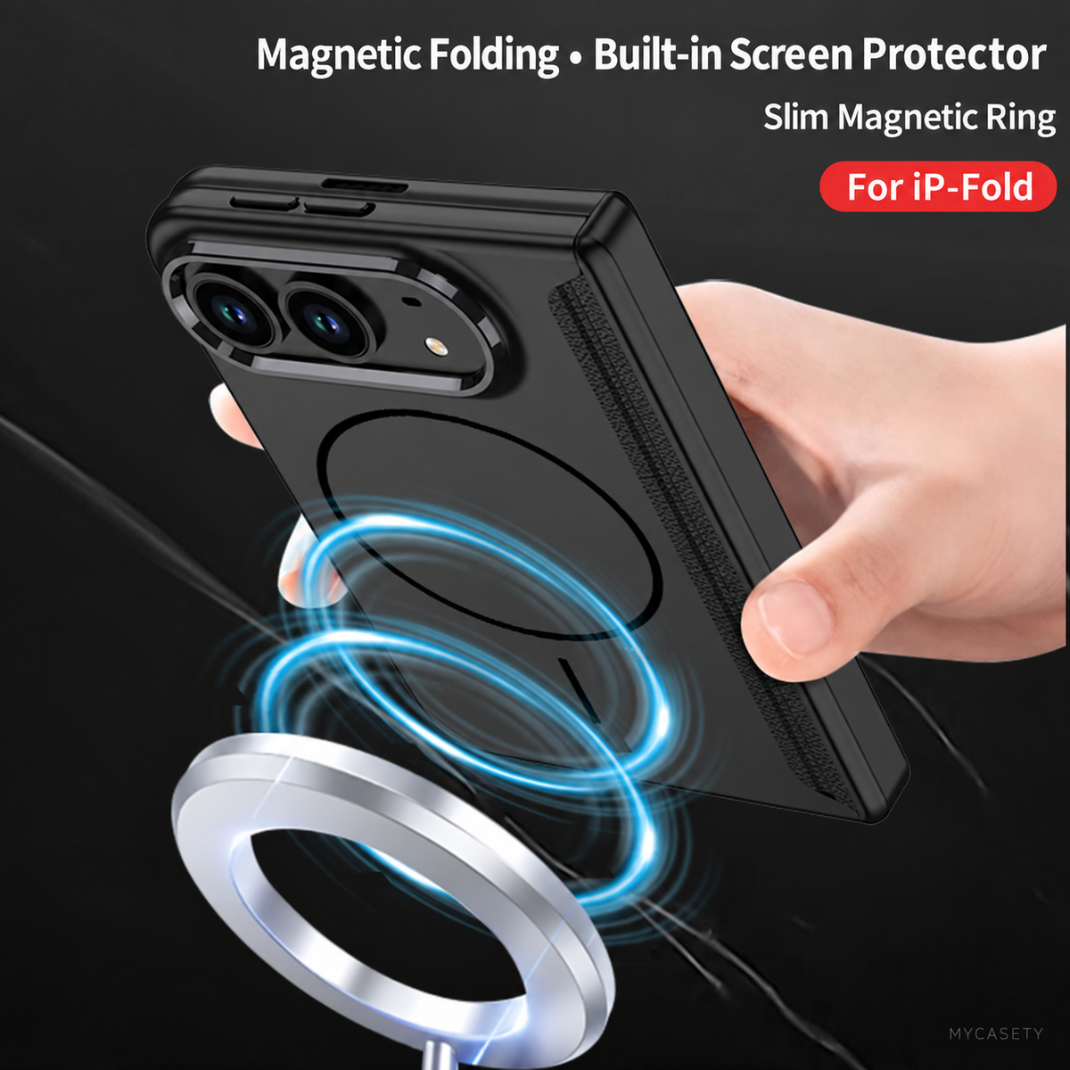iPhone Duo - Magnetic Hinge Protection Business Cover Built-in Tempered Glass Film &  Magnetic Ring