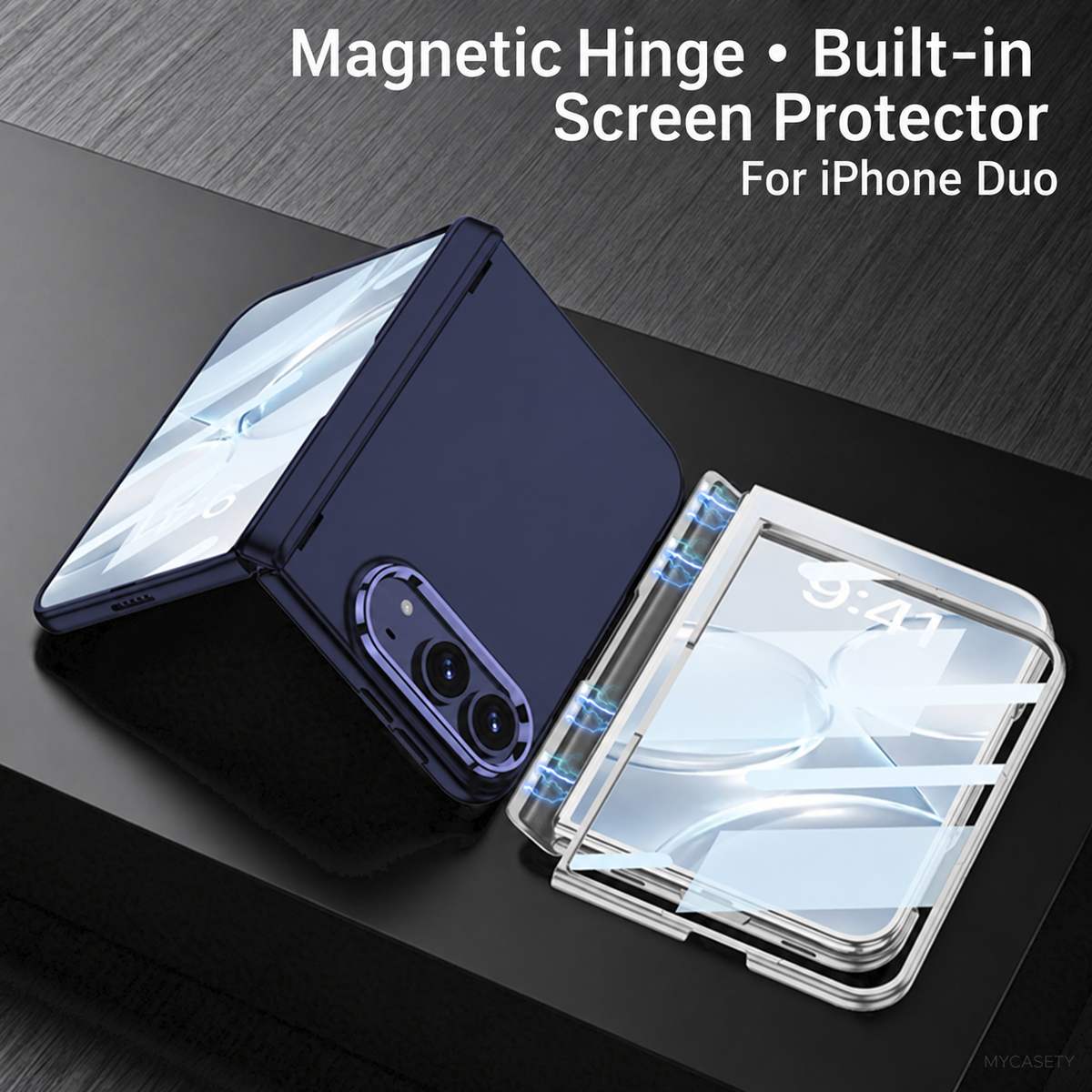 iPhone Duo - Magnetic Hinge Protection Fashion Cover Built-in Tempered Glass Film