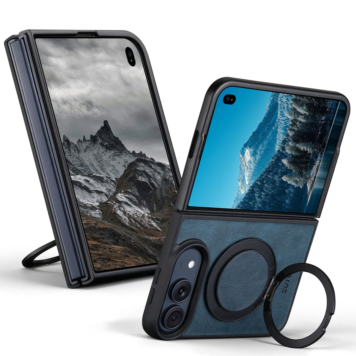 iPhone Duo | Fine-Textured Magnetic Leather Case with Folding Ring Stand
