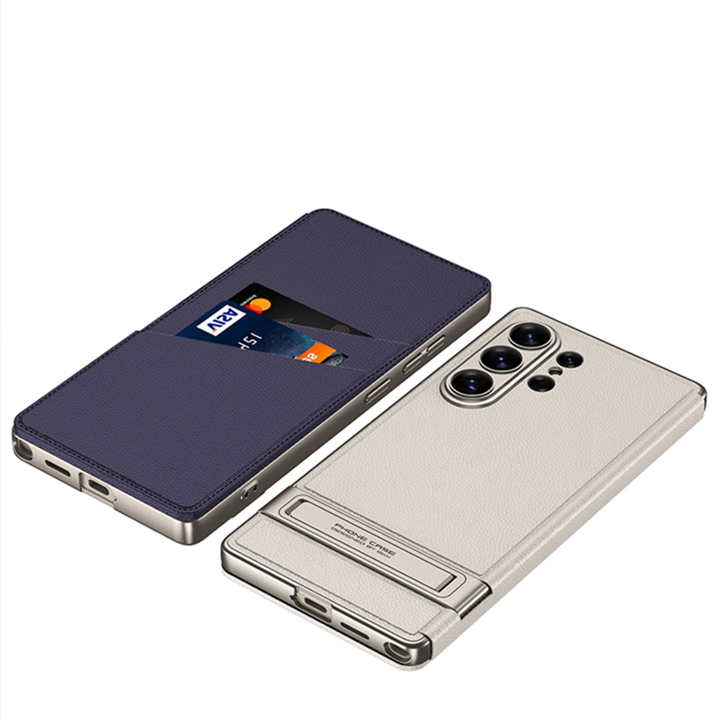 Leather Electroplated Protective Cover With Invisible Holder For Galaxy S24 S23 Ultra