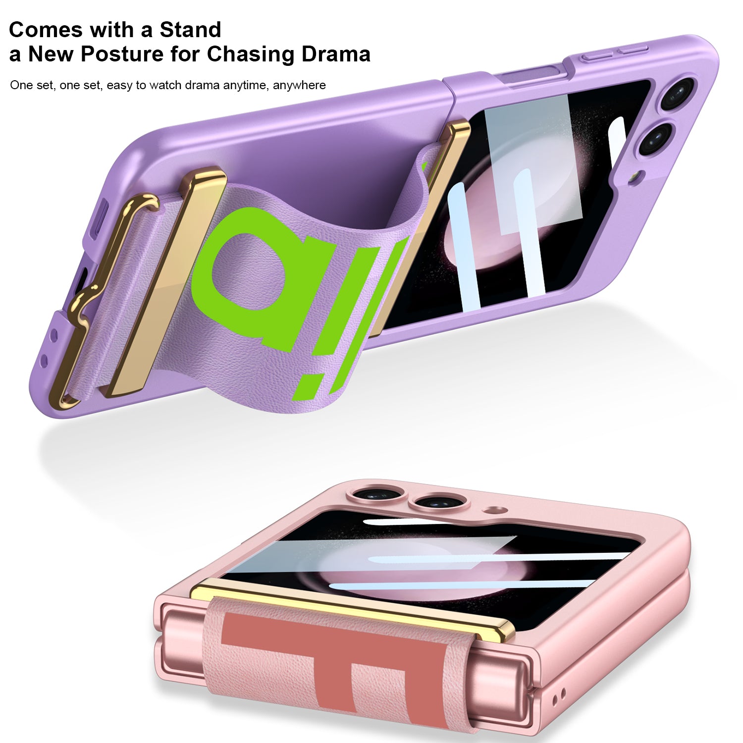 Wristband Ultra-thin Frosted Phone Case With Tempered Glass Protector For Samsung Galaxy Z Flip5 Flip4 Flip3 - mycasety2023 Mycasety