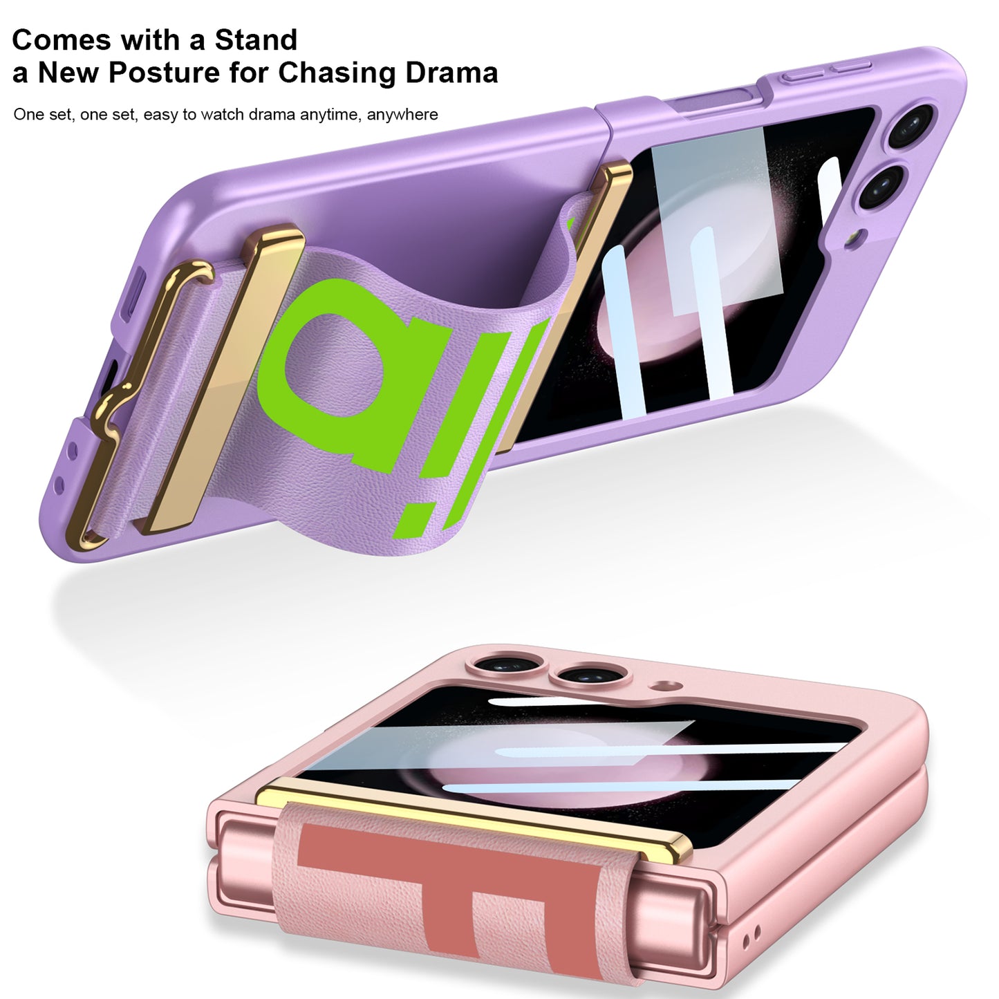Luxury Anti-fall Strap Phone Case With Front Protection Film For Samsung Galaxy Z Flip5 Flip4 Flip3 - Mycasety Mycasety
