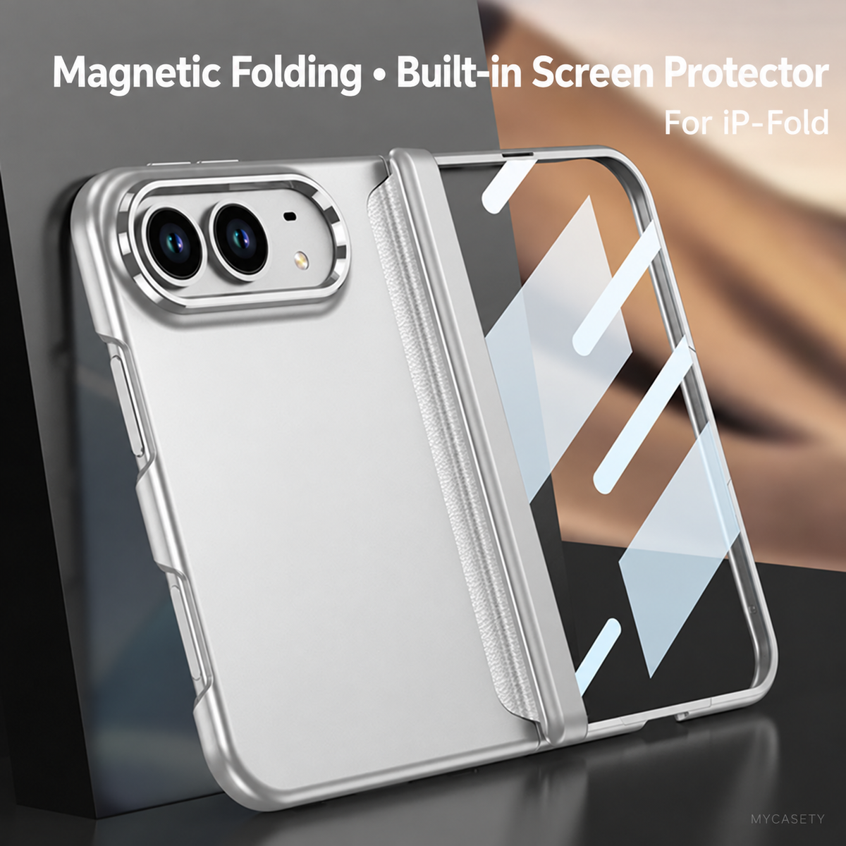 iPhone Duo - Magnetic Hinge Protection Business Cover Built-in Tempered Glass Film