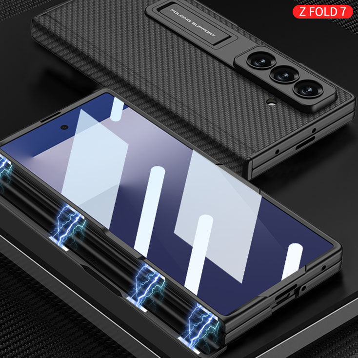 Magnetic Hinge Hidden Bracket All-included Leather Case With Back Screen Protector For Galaxy Z Fold 7