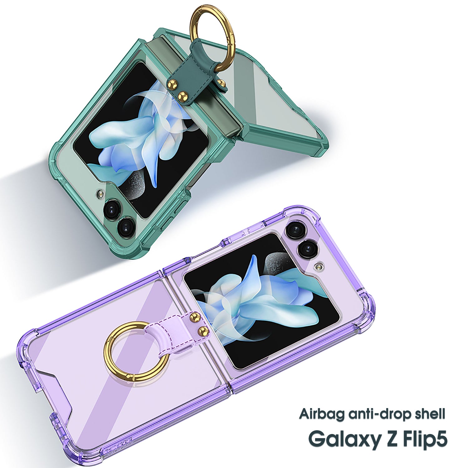 Airbag Protection Phone Case With Ring Holder For Galaxy Z Flip5 Flip4 Flip3 5G Green / Galaxy Z Flip4 / Without Magnetic Coil Airbag Protection Phone Case With Ring Holder For Galaxy Z Flip5 Flip4 Flip3 5G Green / Galaxy Z Flip4 / Without Magnetic Coil
