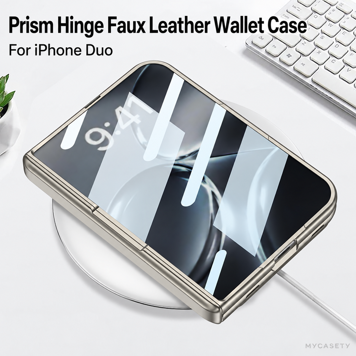iPhone Duo - Magnetic Hinge Protection Cover Built-in Tempered Glass Film & Leather Card Holder