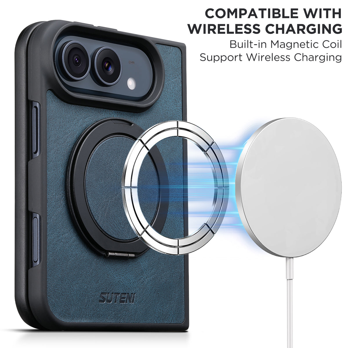 iPhone Duo | Fine-Textured Magnetic Leather Case with Folding Ring Stand
