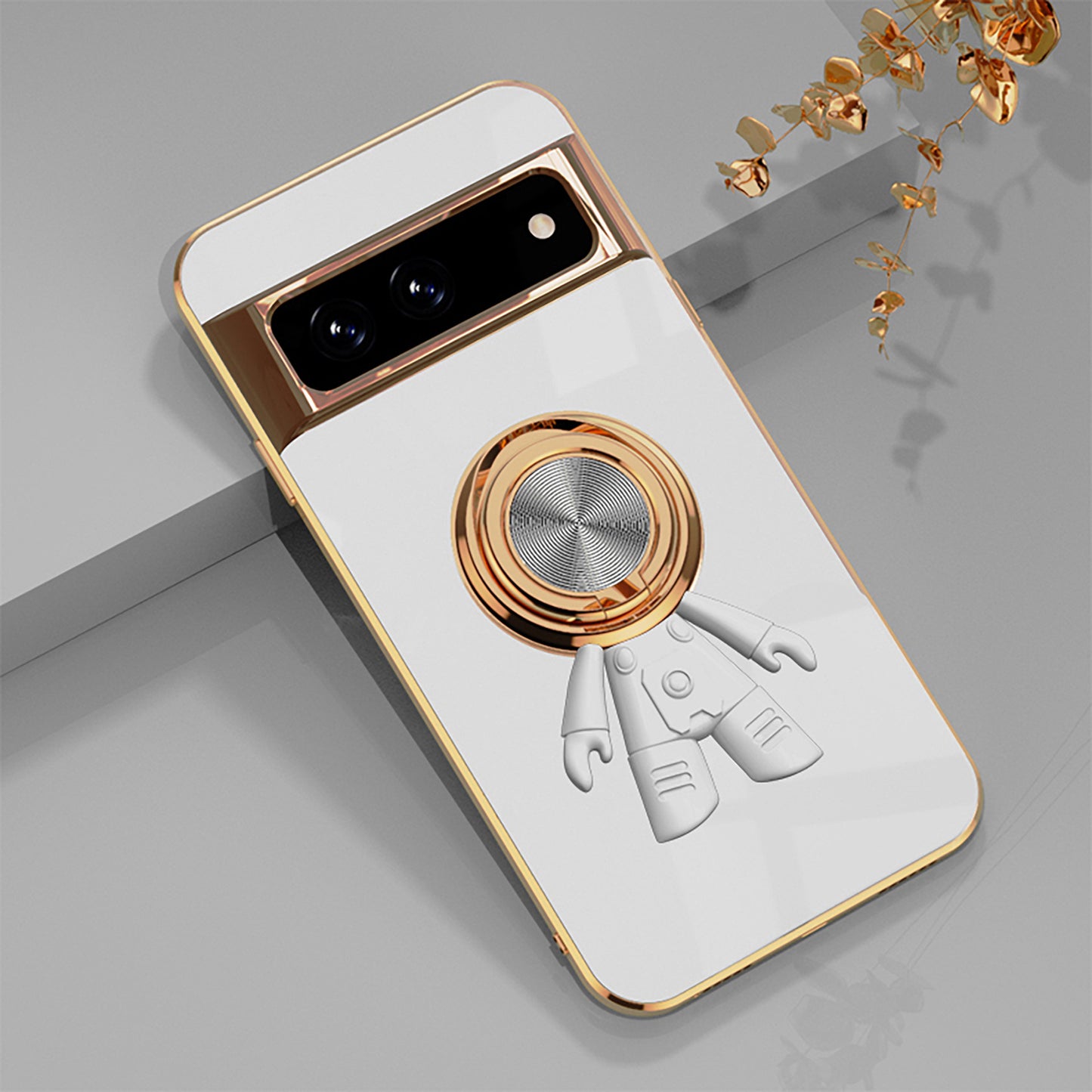 Electroplating Astronaut Ring Holder Phone Case For Google Pixel 7 8 Series - Mycasety Mycasety