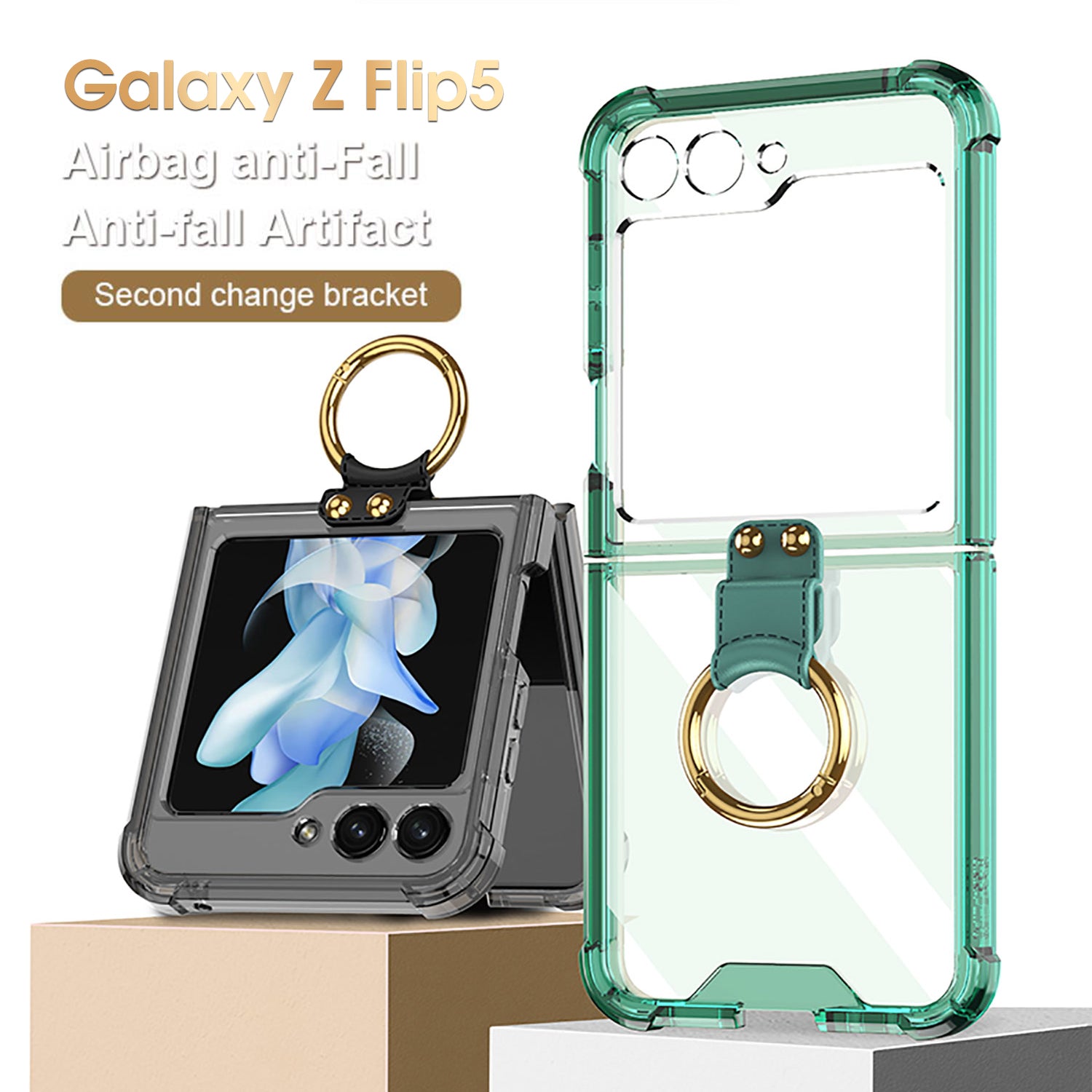 Airbag Protection Phone Case With Ring Holder For Samsung Galaxy Z Flip5 Flip4 Flip3 5G - Mycasety Mycasety