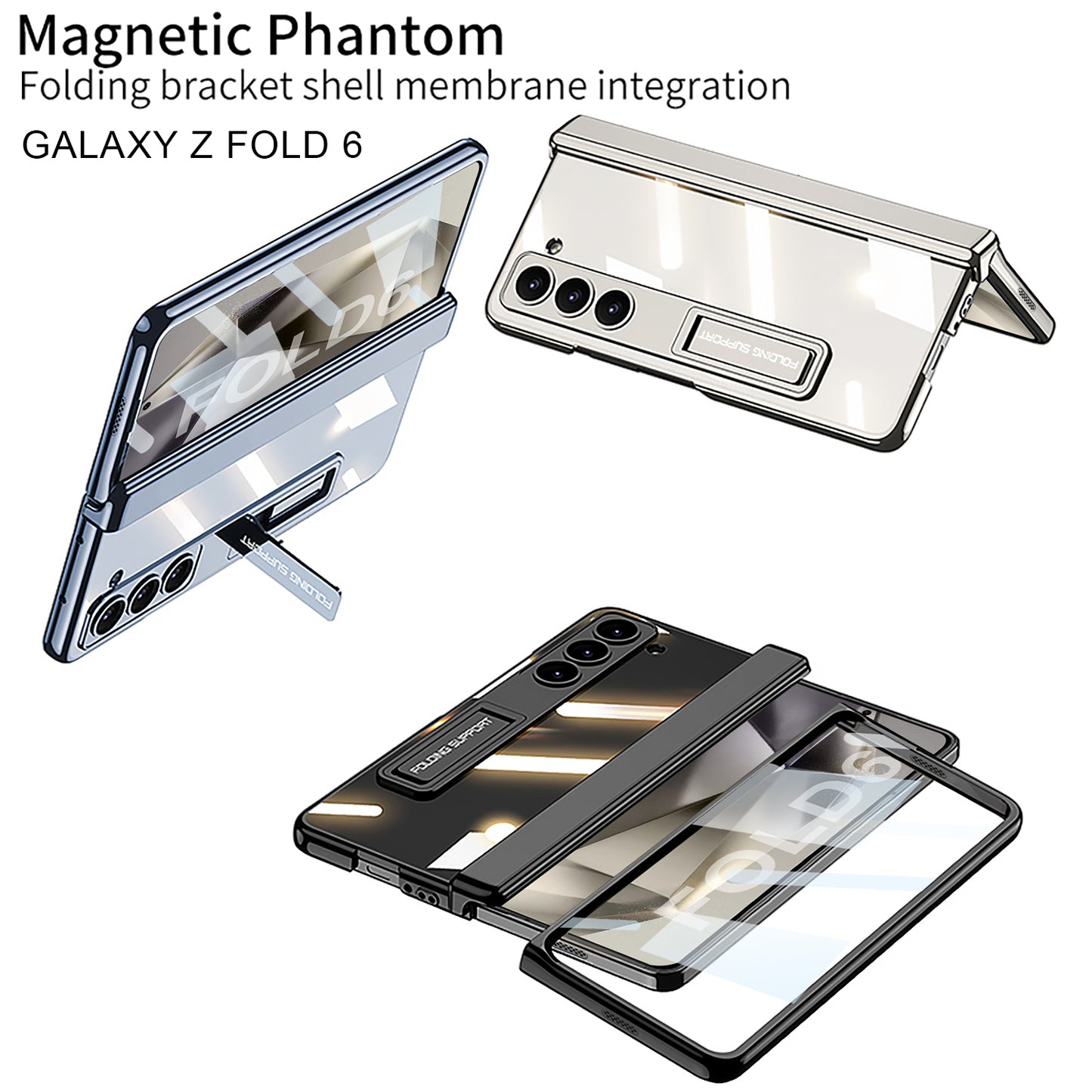 Transparent Magnetic Hinge Bracket Shockproof Phone Case With Screen Protector For Galaxy Z Fold 6/5/4