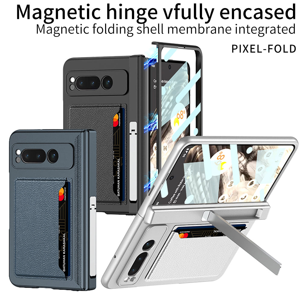 Magnetic Folding All-inclusive Leather Case With Tempered Film For Google Pixel Fold With Damped Folding Bracket & Card Holder - mycasety2023 Mycasety