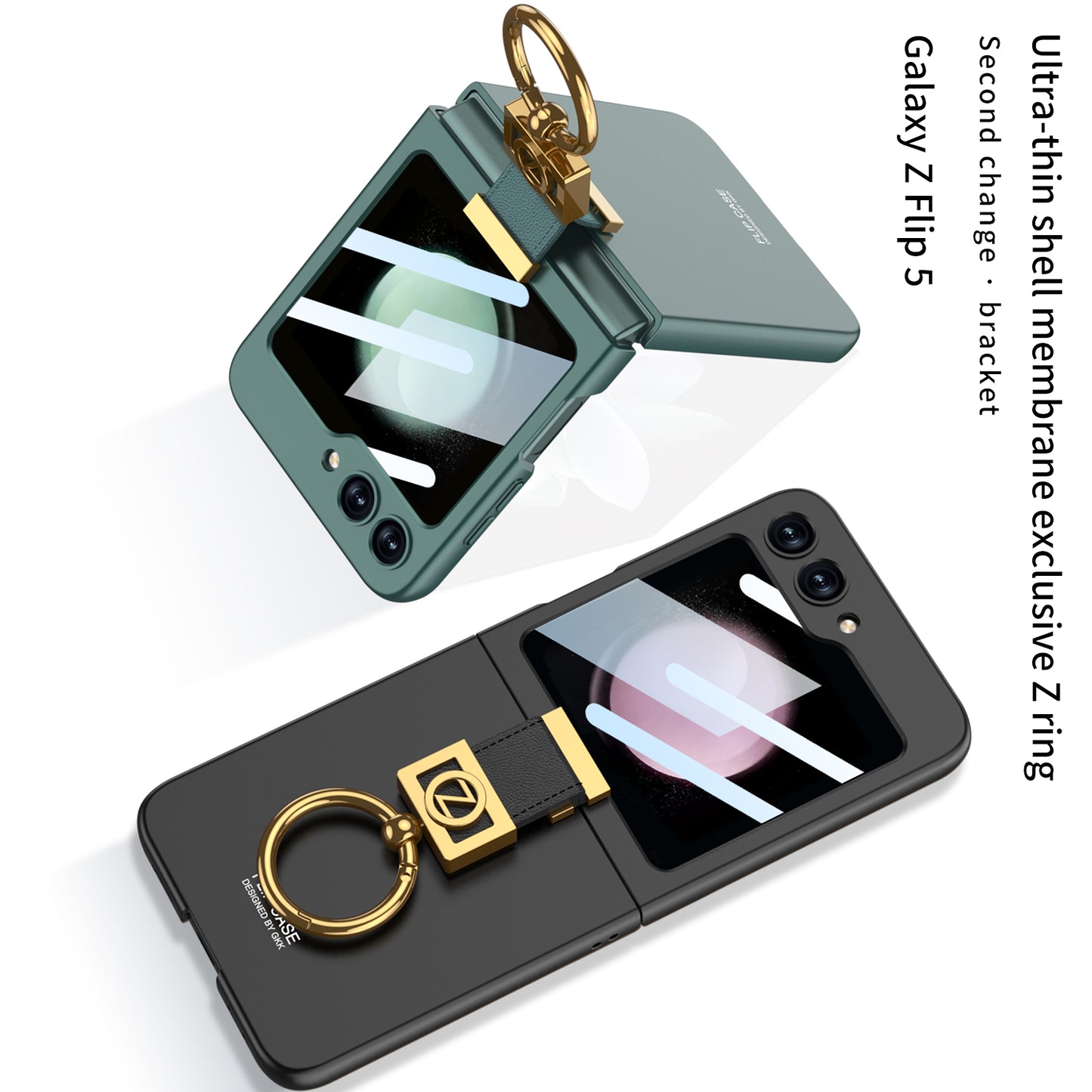 Luxury Z Ring Holder Phone Case With Back Screen Protector For Samsung Galaxy Z Flip5 Flip4 Flip3 - mycasety2023 Mycasety