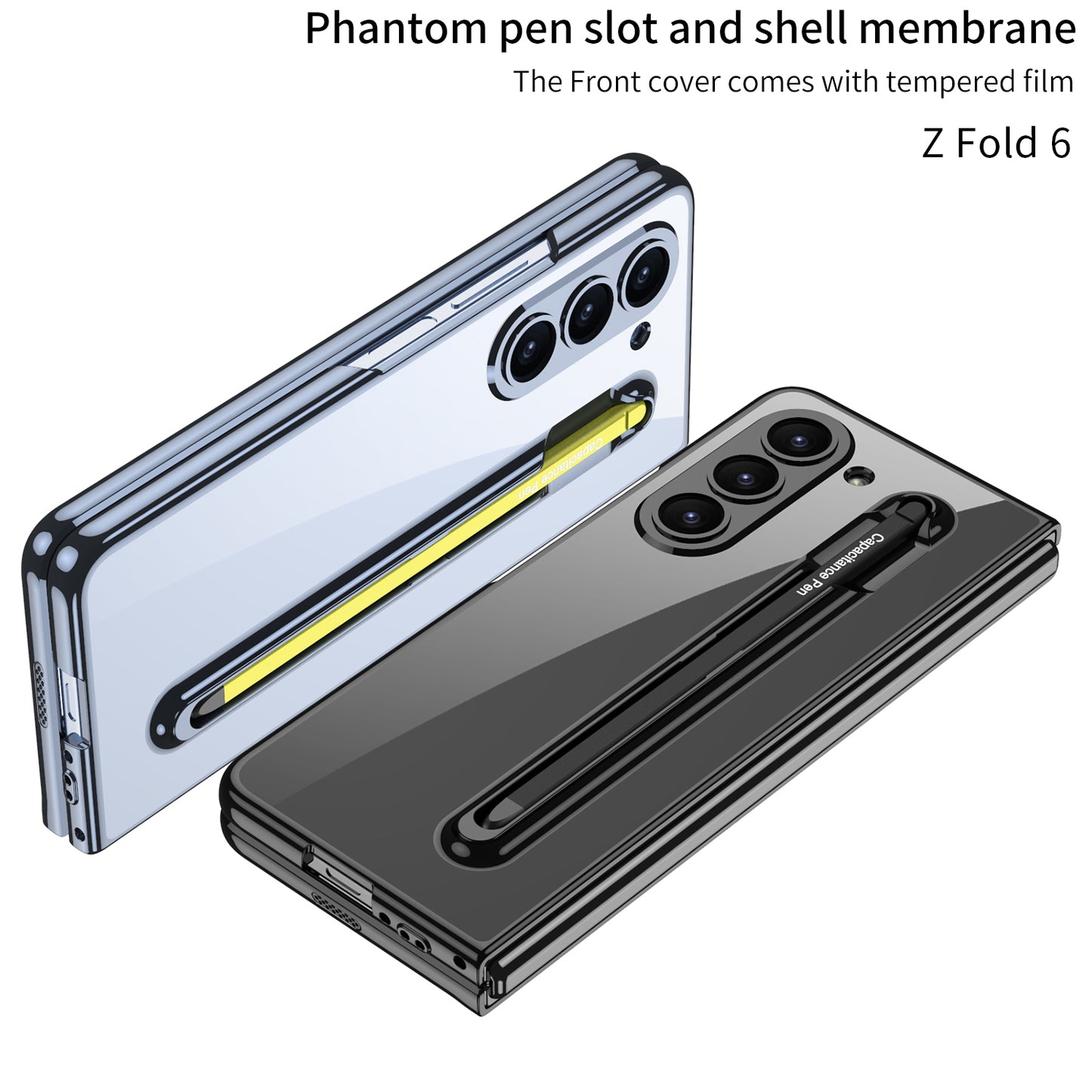 Transparent Electroplating Protective Phone Case With Pen Tray Shell and Film For Galaxy Z Fold6