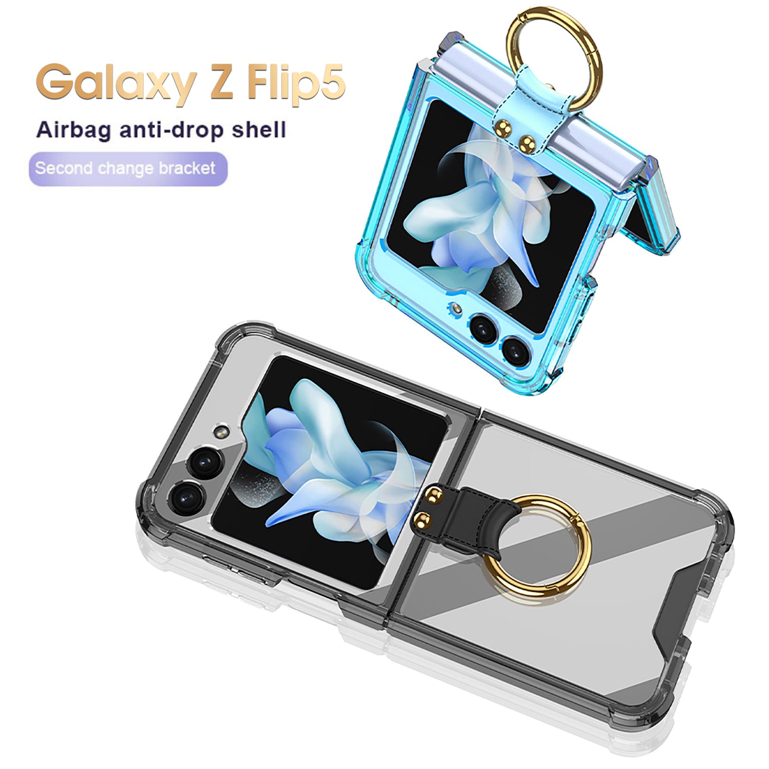 Airbag Protection Phone Case With Ring Holder For Galaxy Z Flip5 Flip4 Flip3 5G Green / Galaxy Z Flip4 / Without Magnetic Coil Airbag Protection Phone Case With Ring Holder For Galaxy Z Flip5 Flip4 Flip3 5G Green / Galaxy Z Flip4 / Without Magnetic Coil