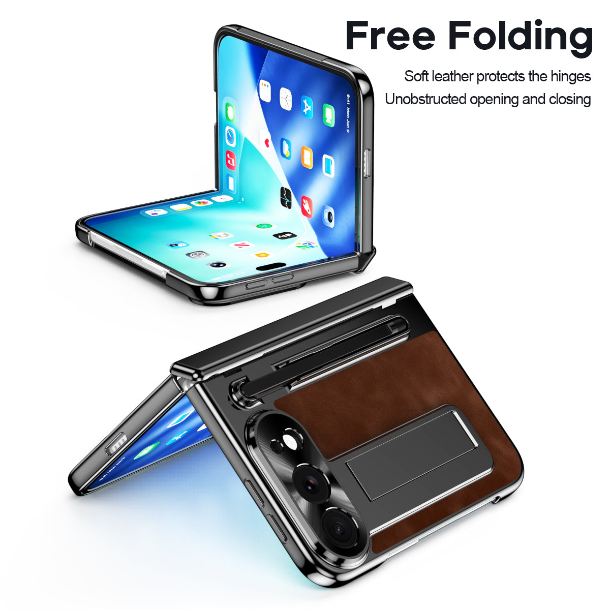 iPhone Duo - Jazz Retro Style Leather Cover Built-in Tempered Glass Film & Kickstand & Pen-slot & Stylus