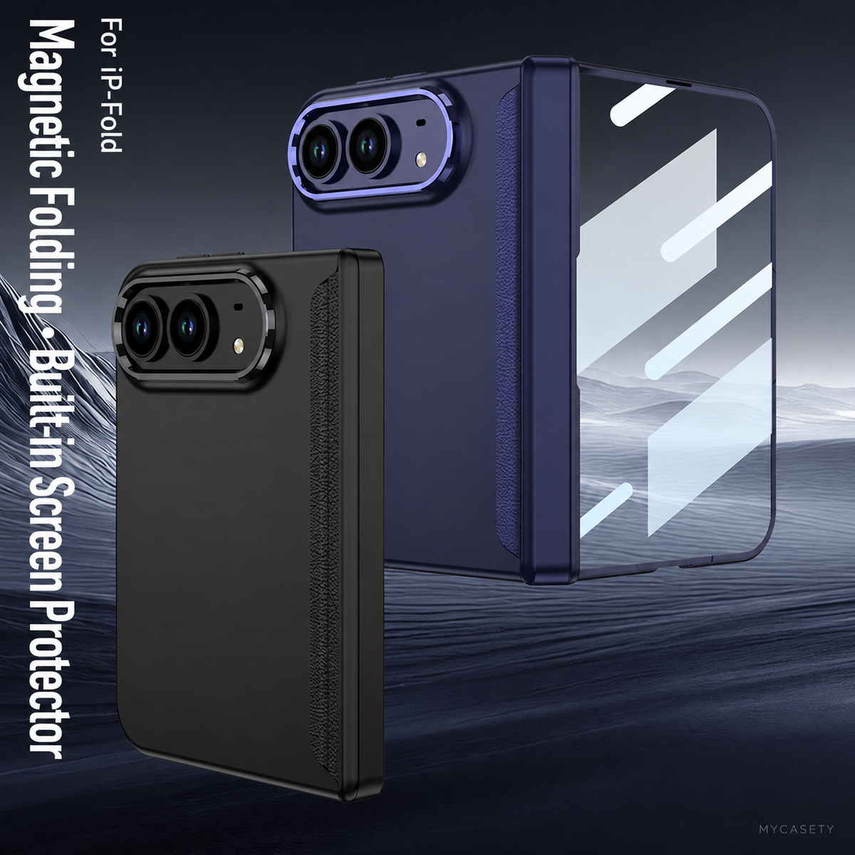 iPhone Duo - Magnetic Hinge Protection Business Cover Built-in Tempered Glass Film