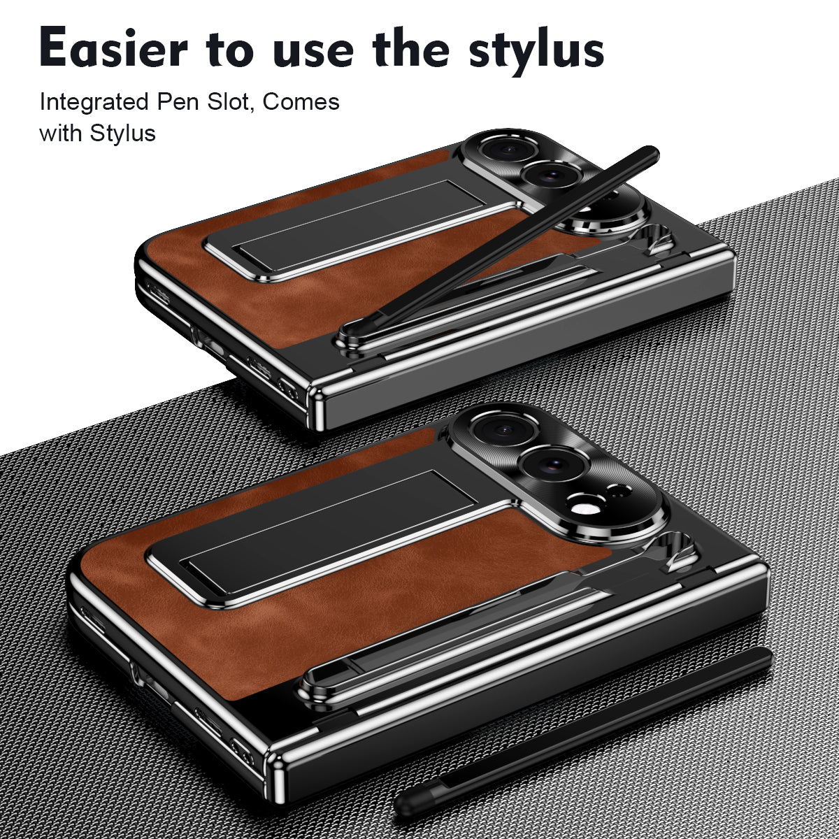 iPhone Duo - Jazz Retro Style Leather Cover Built-in Tempered Glass Film & Kickstand & Pen-slot & Stylus