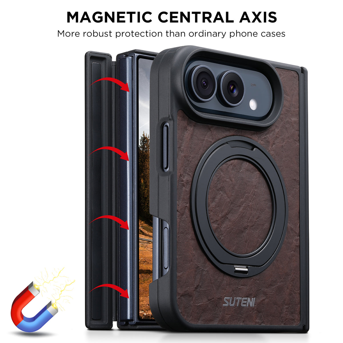 iPhone Duo | Vintage Magnetic Leather Case with Folding Ring Stand