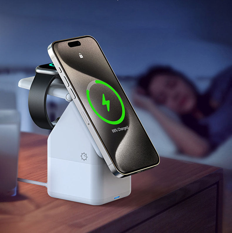 Four-in-one Magnetic Wireless Charger Suitable For iPhone/AirPods/iWatch Creative Gift Small House With Ambient Light