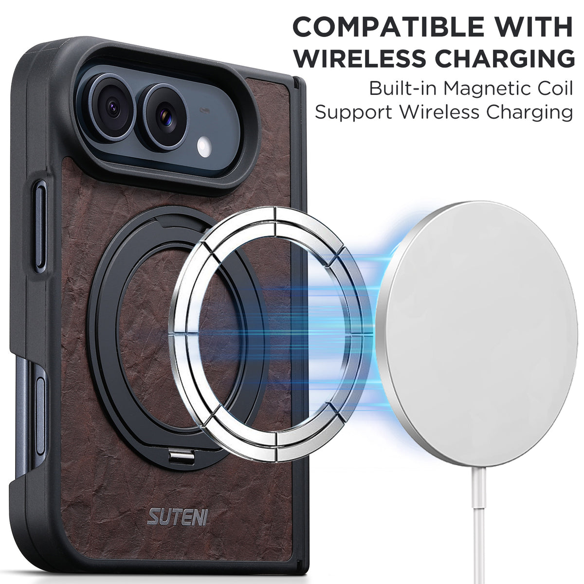 iPhone Duo | Vintage Magnetic Leather Case with Folding Ring Stand