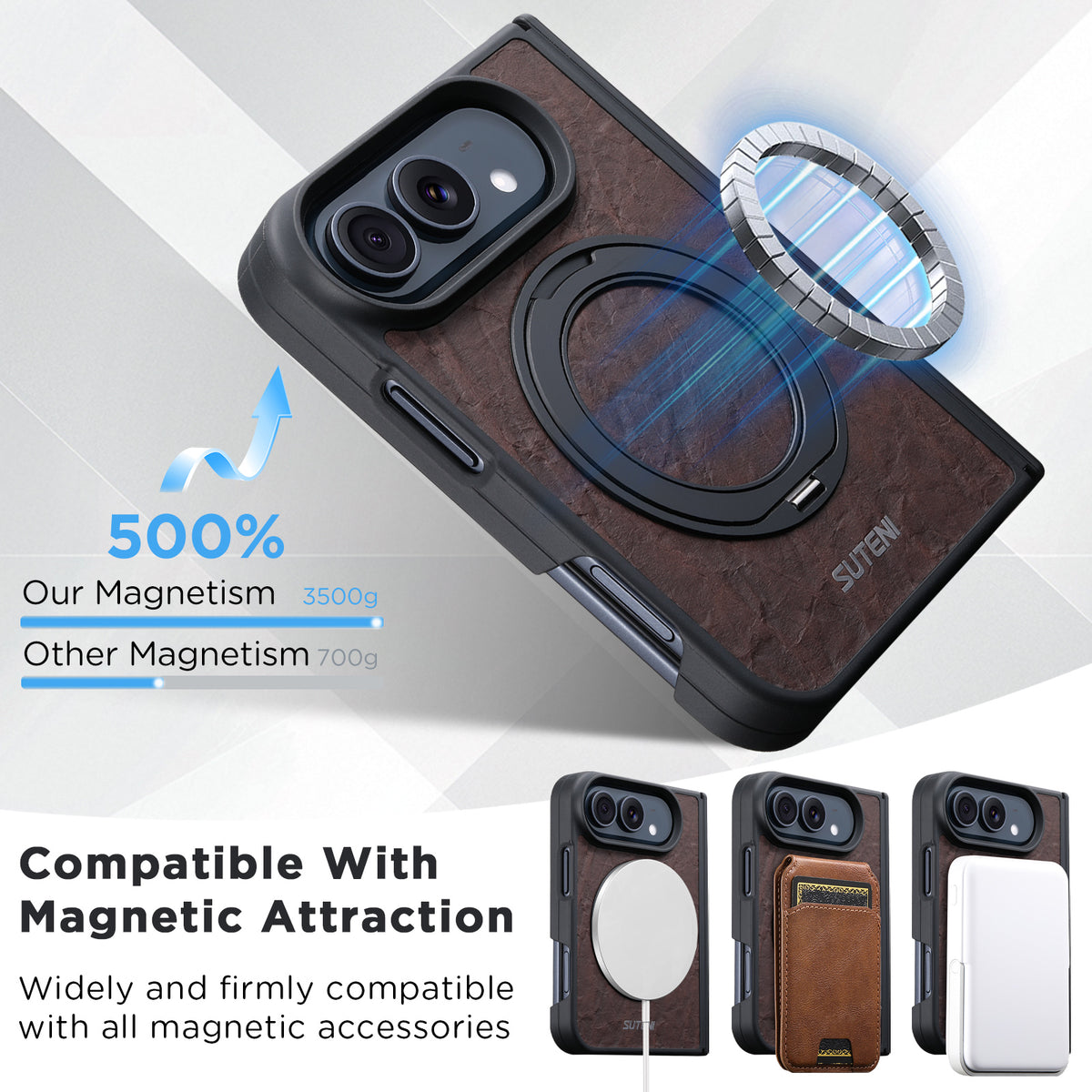iPhone Duo | Vintage Magnetic Leather Case with Folding Ring Stand