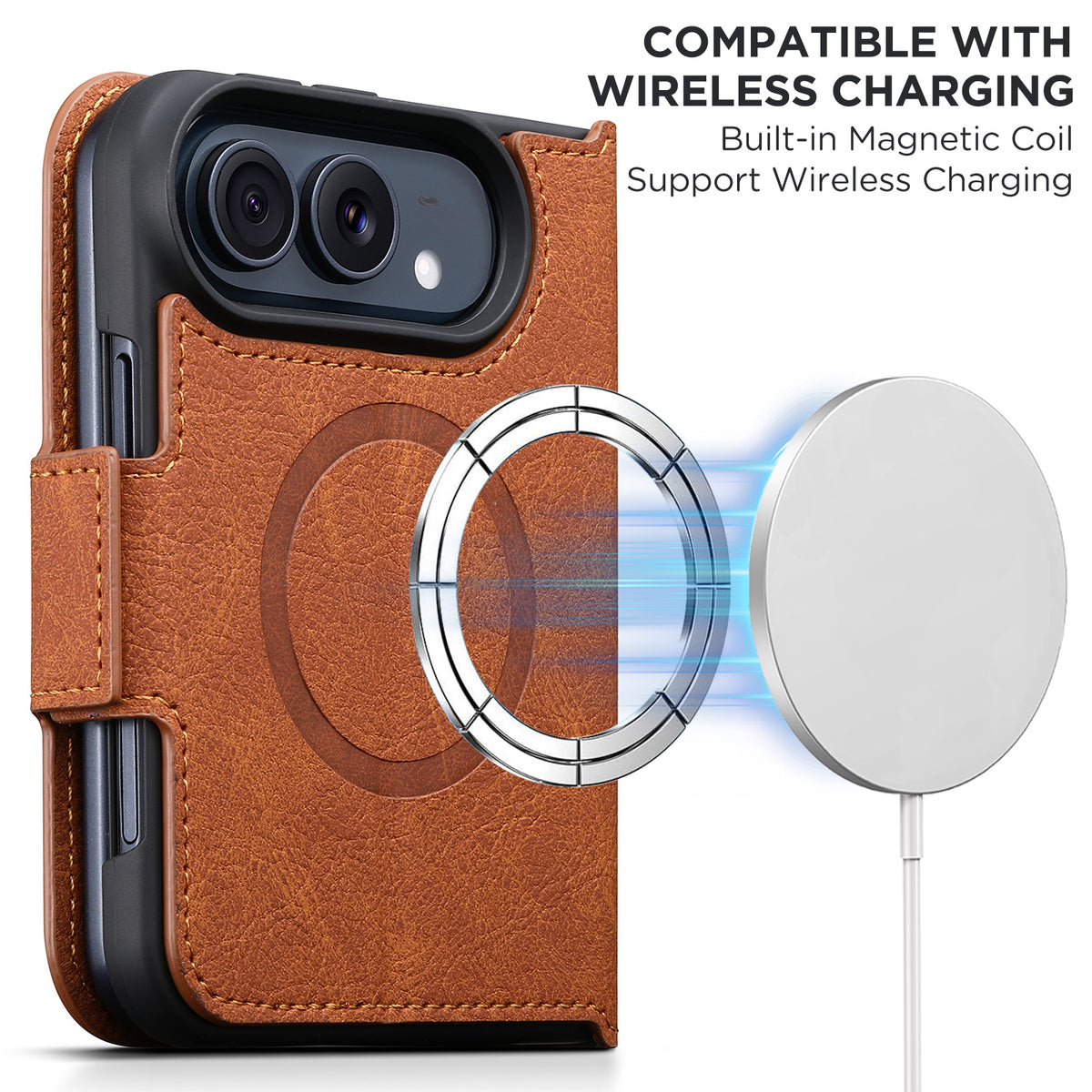 iPhone Duo | Textured Leather Wallet Case with Stand & Wireless Charging