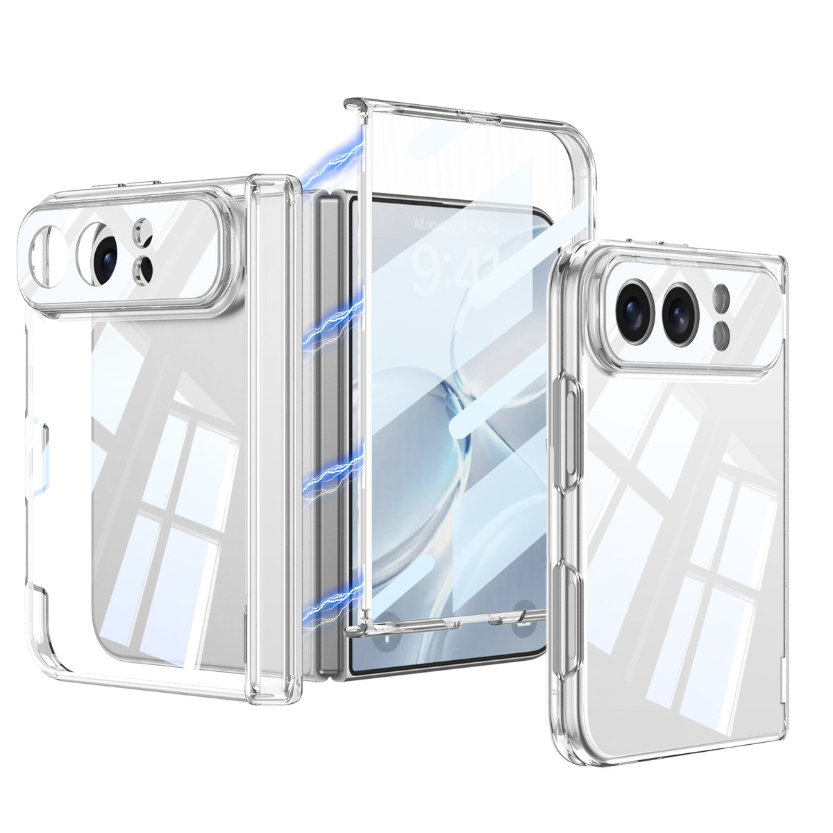 iPhone Duo | Magnetic Hinge Protection Clear Phone Case Built-in Tempered Glass Film & Magnetic Kickstand