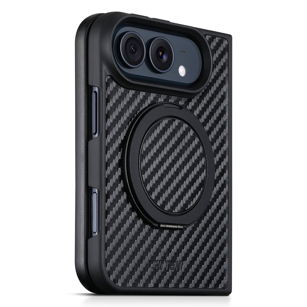 iPhone Duo | Carbon-Pattern Magnetic Leather Case with 360° Ring Stand