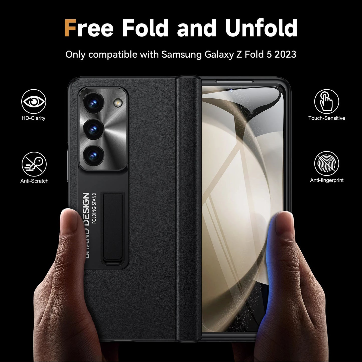 Magnetic Holder Protective Leather Phone Case With Front Protection Film For Samsung Galaxy Z Fold5 Fold4 Fold3