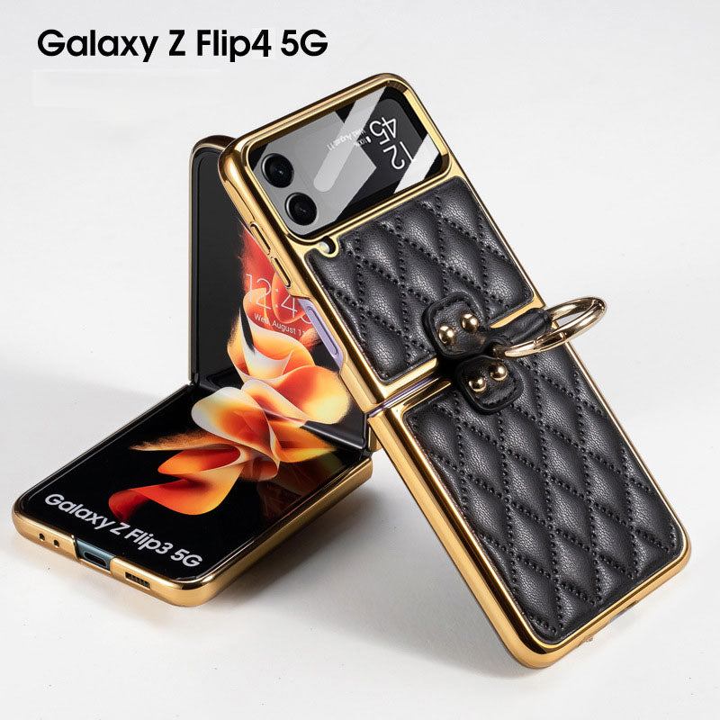 Luxury Leather Electroplating Diamond Protective Cover For Samsung Galaxy Z Flip5 Flip4 Flip3 - mycasety2023 Mycasety