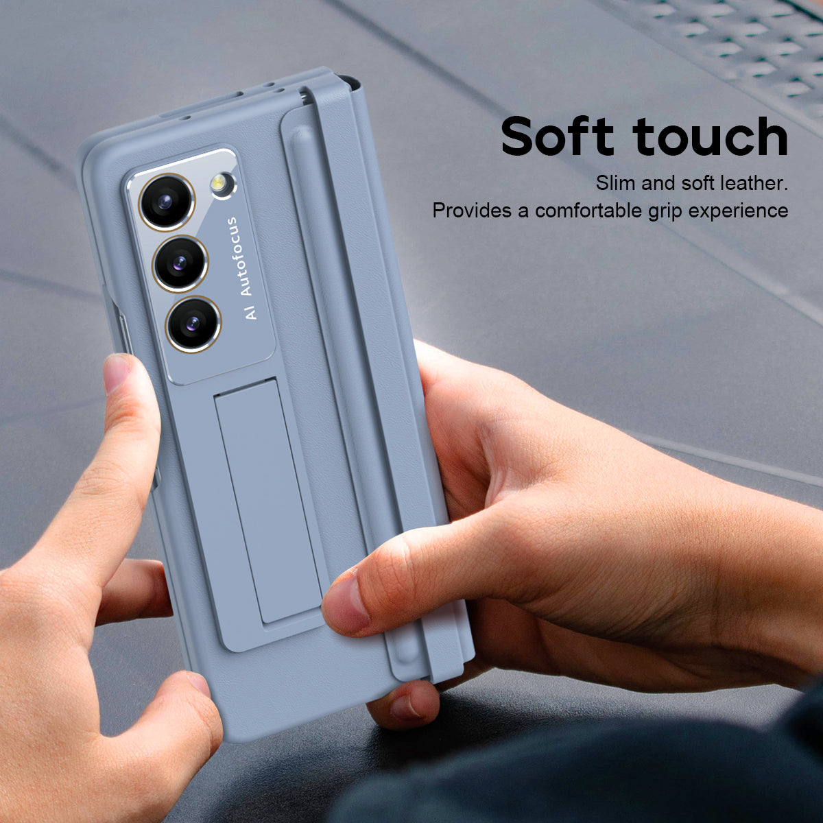 Anti-fall Protective Leather Phone Case With Invisible Bracket and Film For Samsung Galaxy Z Fold5 Fold4 - Mycasety Mycasety