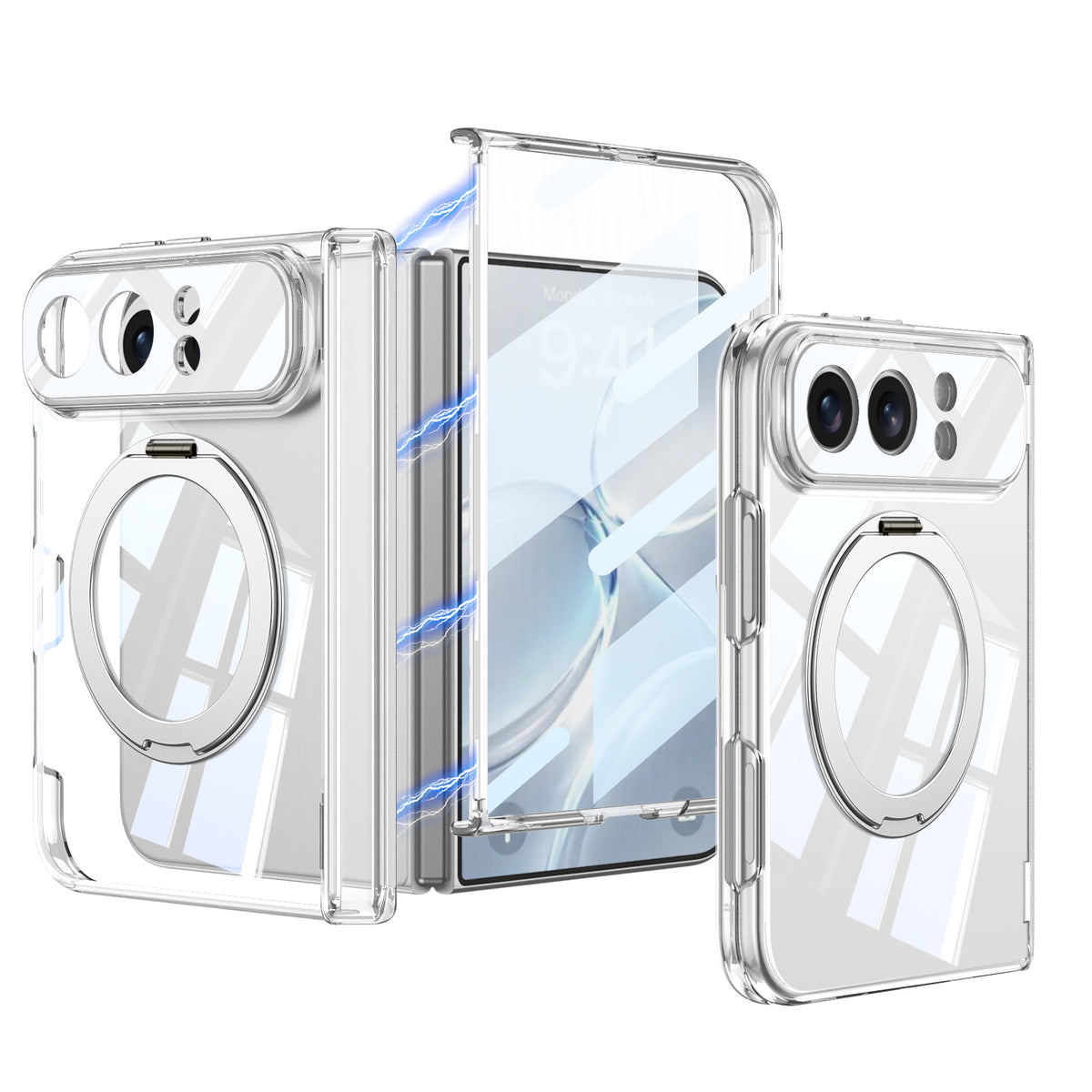 iPhone Duo | Magnetic Hinge Protection Clear Phone Case Built-in Tempered Glass Film & Magnetic Kickstand