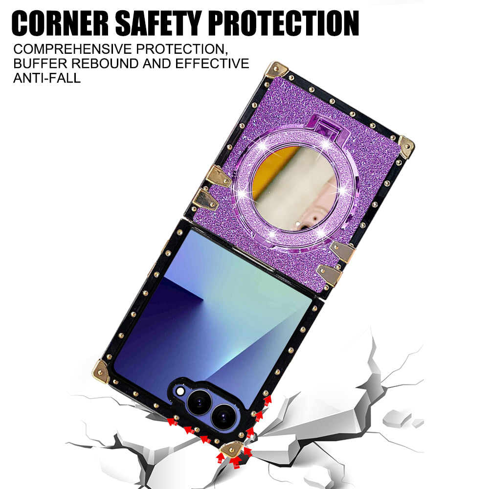 Rhinestone Trendy Phone Case With Magnetic Mirror Stand For Galaxy Z Flip 7/6/5/4