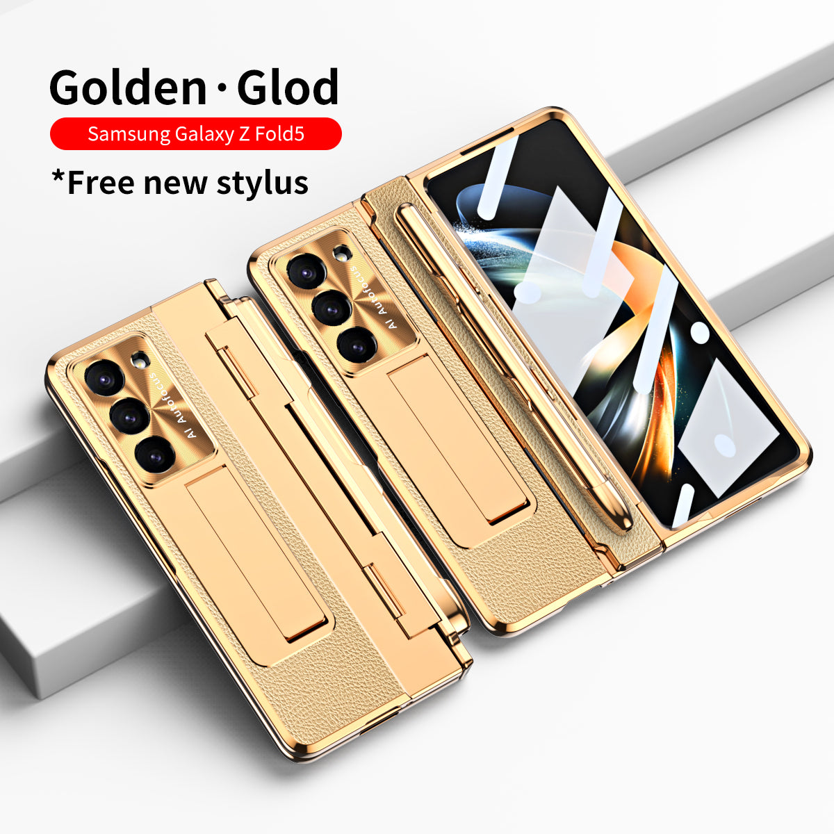 Luxury Leather Magnetic Bracket Shell Electroplated Phone Case For Samsung Galaxy Z Fold3/4/5 With Back Screen Glass - Mycasety Mycasety