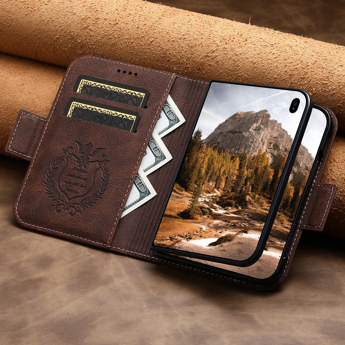 iPhone Duo | Vintage Leather Wallet Case with Card Slots & Stand