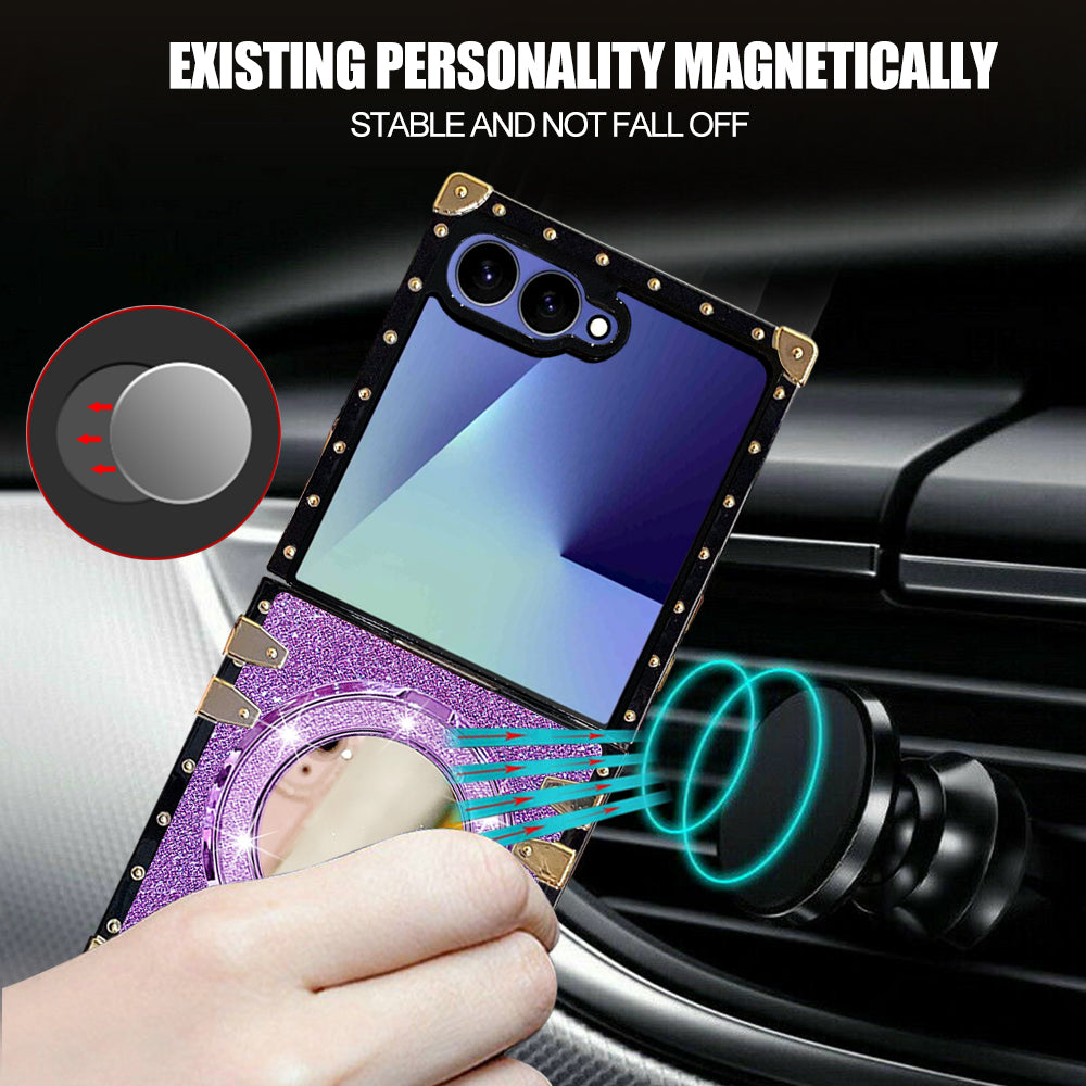 Rhinestone Trendy Phone Case With Magnetic Mirror Stand For Galaxy Z Flip 7/6/5/4