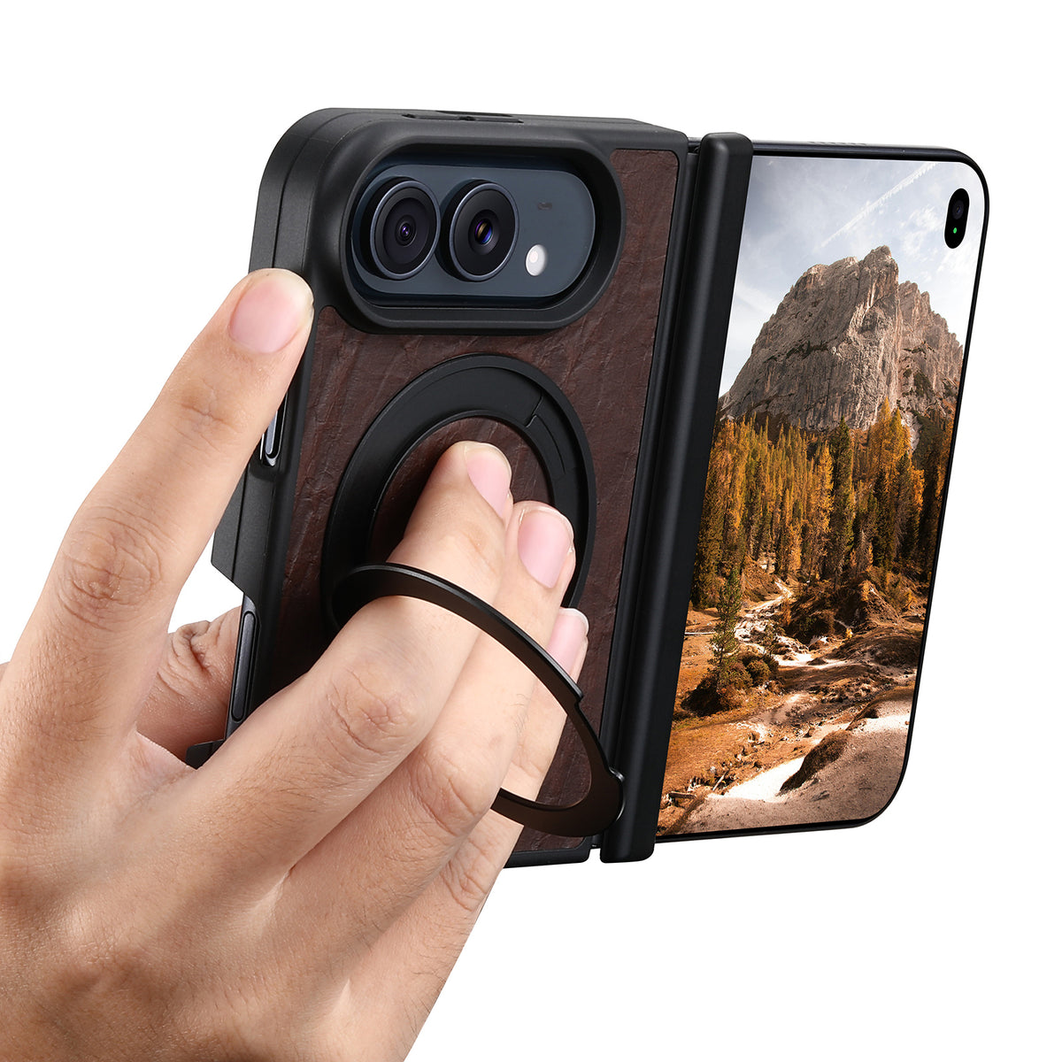 iPhone Duo | Vintage Magnetic Leather Case with Folding Ring Stand