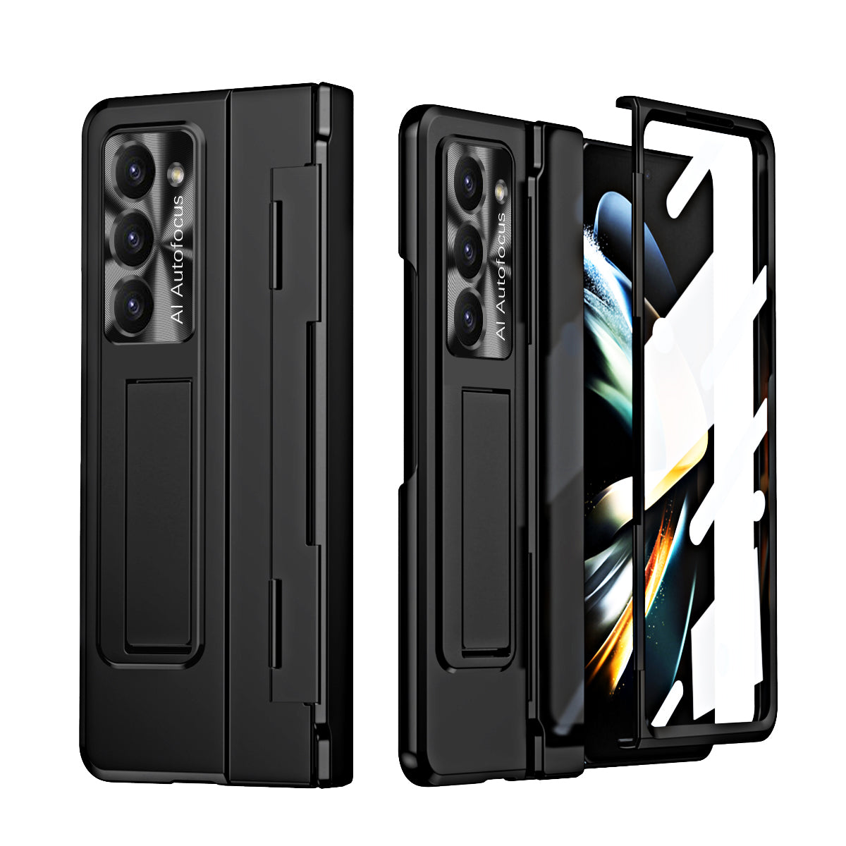Golden Armor Hinge Magnetic Bracket Protective Phone Case With Front Protection Film For Samsung Galaxy Z Fold5 Fold4 Fold3 - Mycasety Mycasety