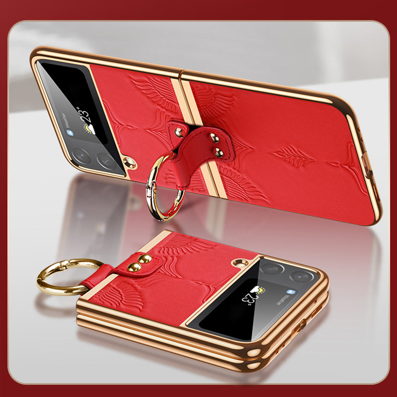 Genuine Leather Folding Phone Case For Samsung Galaxy Z Flip 5/4/3 - mycasety2023 Mycasety