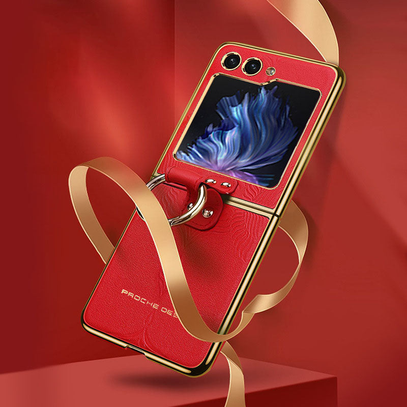 Genuine Leather Folding Phone Case For Samsung Galaxy Z Flip 5/4/3 - Mycasety Mycasety