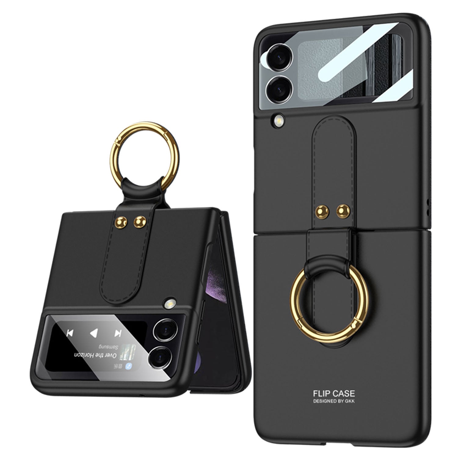 Premium Matte Ring Holder Phone Case With Back Screen Protector For Samsung Galaxy Z Flip5 Flip4 Flip3 - mycasety2023 Mycasety