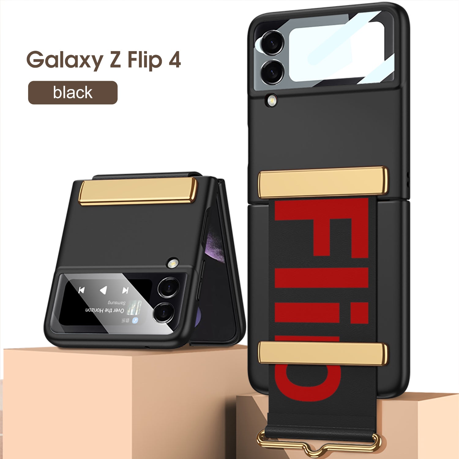 Luxury Anti-fall Strap Phone Case With Front Protection Film For Samsung Galaxy Z Flip5 Flip4 Flip3 - Mycasety Mycasety